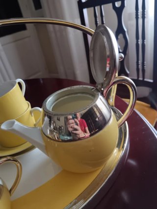 Juego té/café antiguo plata y amarillo