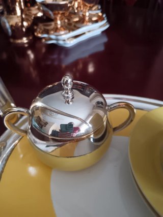 Juego té/café antiguo plata y amarillo