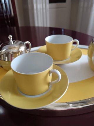 Juego té/café antiguo plata y amarillo