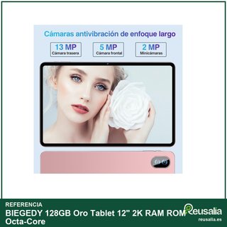 BIEGEDY 128GB Oro Tablet 12" 2K RAM ROM Octa-Core