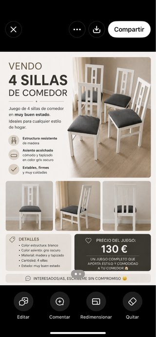 4 Sillas de Comedor Blancas