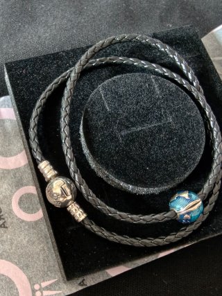 Pulsera Doble Cuero Trenzado Negro Pandora