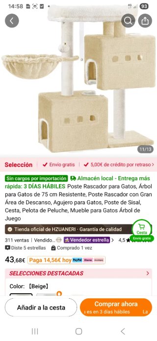 Árbol rascador para gatos beige