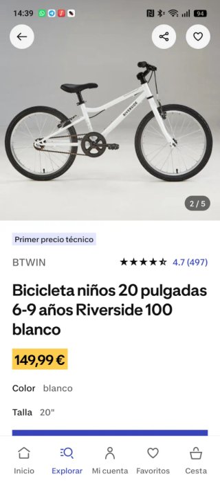 Bicicleta infantil B'TWIN blanca