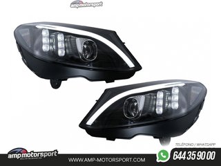 FAROS DELANTEROS DINAMICOS PARA MERCEDES CLASE C W205 NEGROS 2014-2018