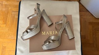 Zapatos de tacón de piel Marian fiesta,plata mate.