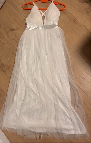 Vestido largo blanco fiesta/novia con brillos. S-M