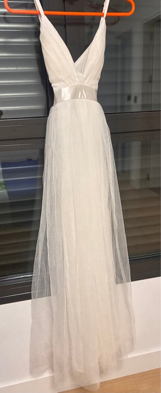 Vestido largo blanco fiesta/novia con brillos. S-M