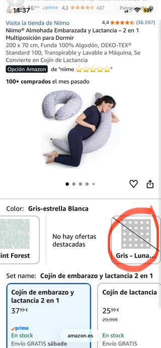 Cojín Embarazo y Lactancia Niimo Gris Lunares