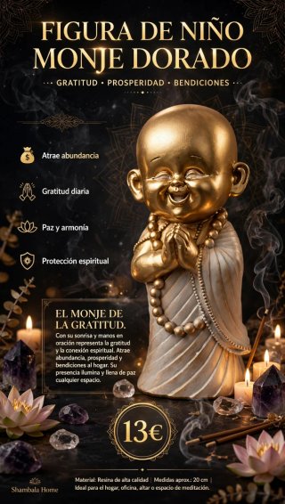Figura Niño Monje Dorado Shambala Home