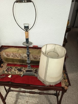 Lámpara de mesa vintage tela y metal