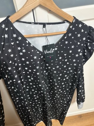 Vestido Vuela Raso Estrellas Corazones Negro Blanc