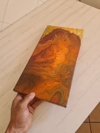 Quadro Abstrato Pintado à Mão Tons Cobre e Dourado