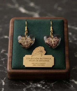 Pendientes Corazón Hoja Begonia Artesanales