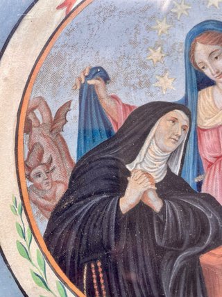 Pintura religiosa Virgen y monja final siglo XVIII