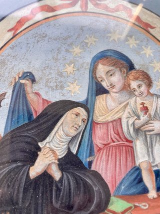 Pintura religiosa Virgen y monja final siglo XVIII