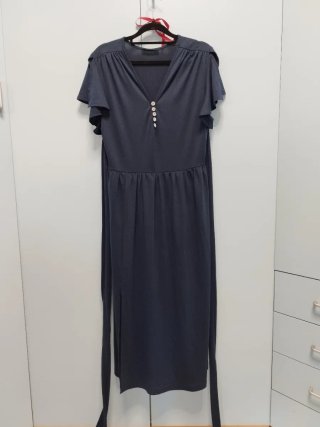 Abito donna lungo blu con bottoni gioiello