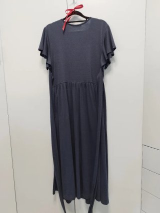 Abito donna lungo blu con bottoni gioiello