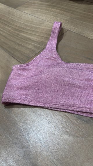 Top Bikini Asimétrico Rosa Purpurina Talla L