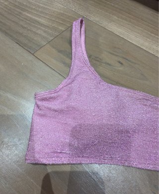 Top Bikini Asimétrico Rosa Purpurina Talla L