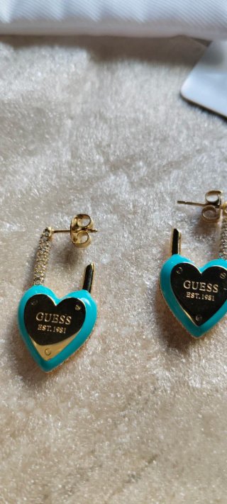Pendientes Guess Corazón Turquesa y Dorado