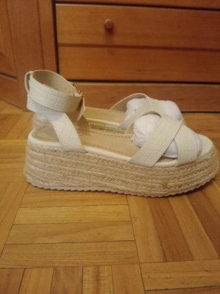 Sandalias cuña esparto beige talla 37