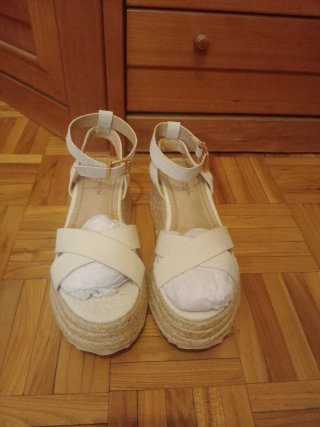 Sandalias cuña esparto beige talla 37