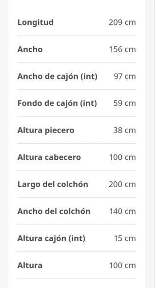 Estructura 140x 200 + 4 cajones  +somier en lamina