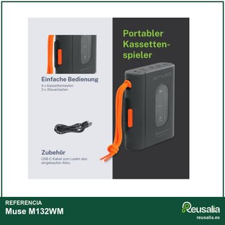 Muse M132WM reproductor cassette bluetooth batería