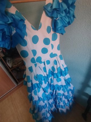 Vestido Gitana Lunares Azul y Blanco Niña