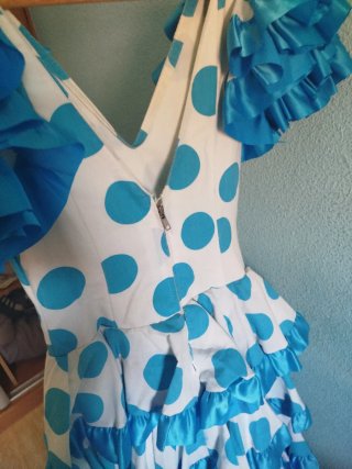 Vestido Gitana Lunares Azul y Blanco Niña