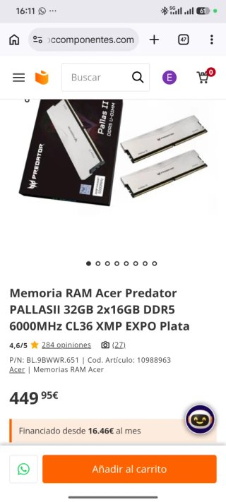 Memoria RAM DDR5 32GB Acer Predator NUOVA