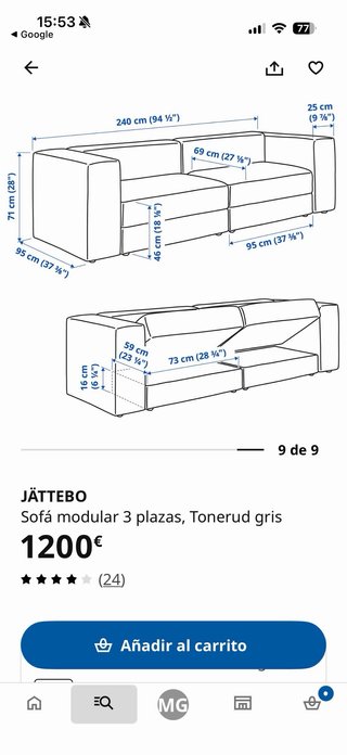 Sofá JÄTTEBO Ikea 2 años