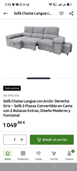 Sofá cama chaise longue lado derecho - Nuevo