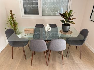 Mesa Kave Home Burano Cristal 180x90 + 6 sillas