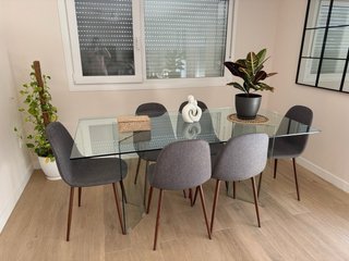 Mesa Kave Home Burano Cristal 180x90 + 6 sillas