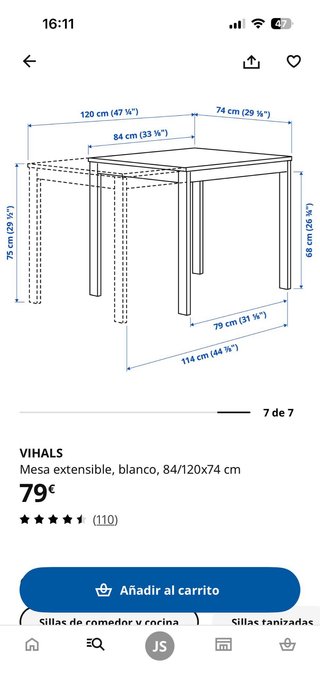Mesa de comedor Ikea blanca