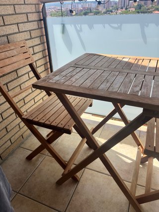 Conjunto mesa y 2 sillas madera terraza