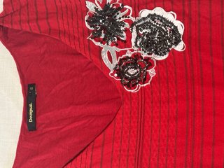 Desigual Vestido Rojo Rayas Flores Talla S