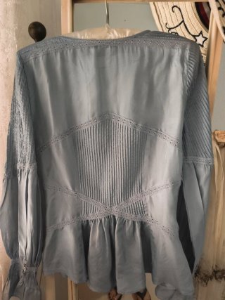 Blusa Zara Azul Cielo Seda Talla