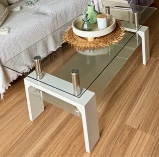 Mesa de centro cristal, madera y metal