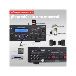 Pyle amplificador audio 200W Bluetooth USB