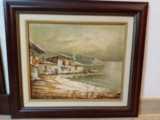 Pintura al óleo paisaje marino con marco