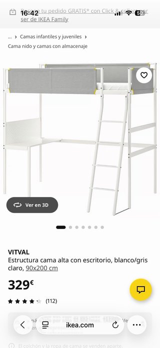 Cama alta Ikea con escritorio