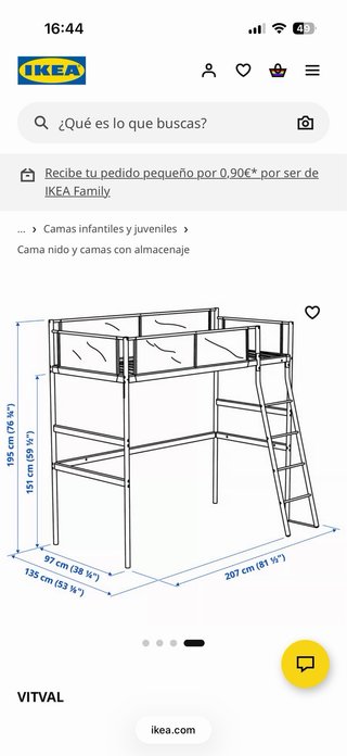 Cama alta Ikea con escritorio
