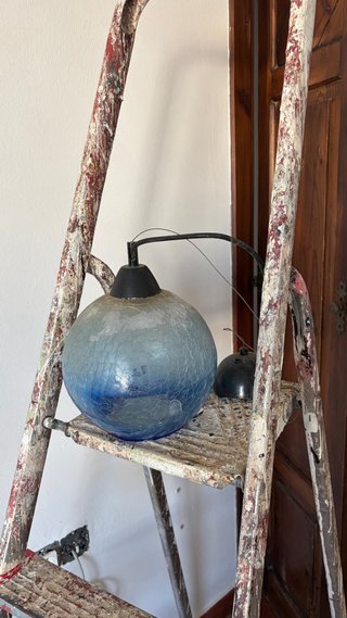 Juego 2 lámparas cristal azul