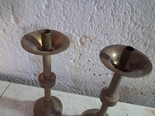 Pareja Candelabros Bronce Antiguos +100 Años b e