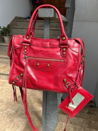 City bag style motorcycle vera pelle rosso sangue
