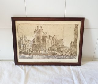 Stampa d'epoca Francesco Guardi Basilica dei Santi