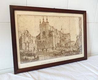 Stampa d'epoca Francesco Guardi Basilica dei Santi